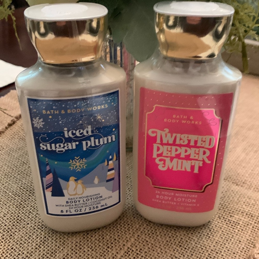 Bath & Body Works Iced Sugar Plum /Twisted Peppermint Body Lotion Bundle
